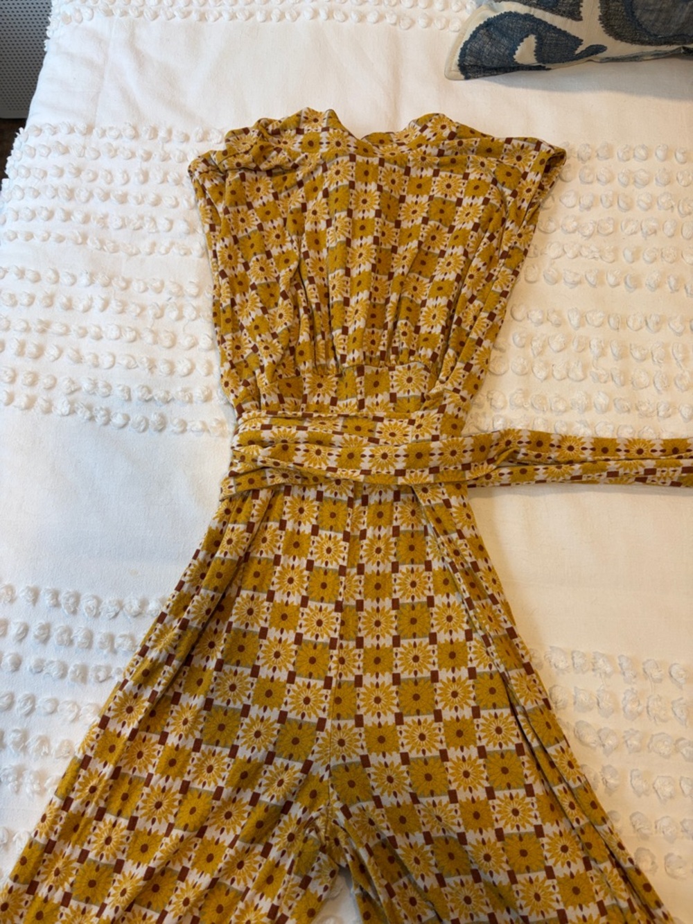 Free People Mustard Floral Check Women’s Belted Jumpsuit